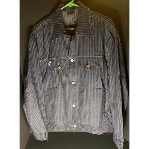 SUMWON Regular Fit Stripe Denim Mens S Jacket With Signature Graphic Print NWT